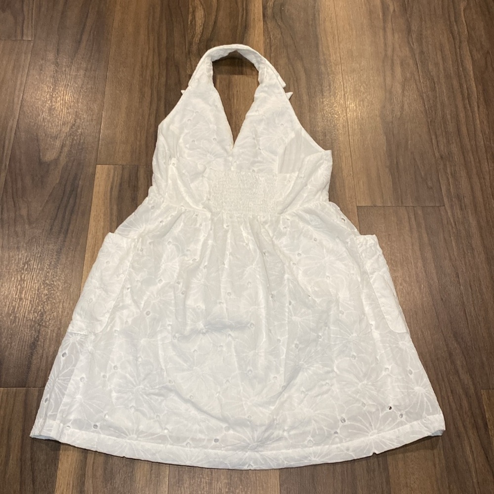 TCEC White Eyelet Halter Mini Women's Dress L - Picture 3 of 11